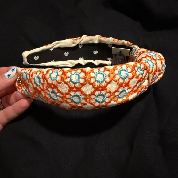 NWT LELE SADOUGHI Marigold Embroidered Knotted Headband Papaya Orange and Blue main image 5